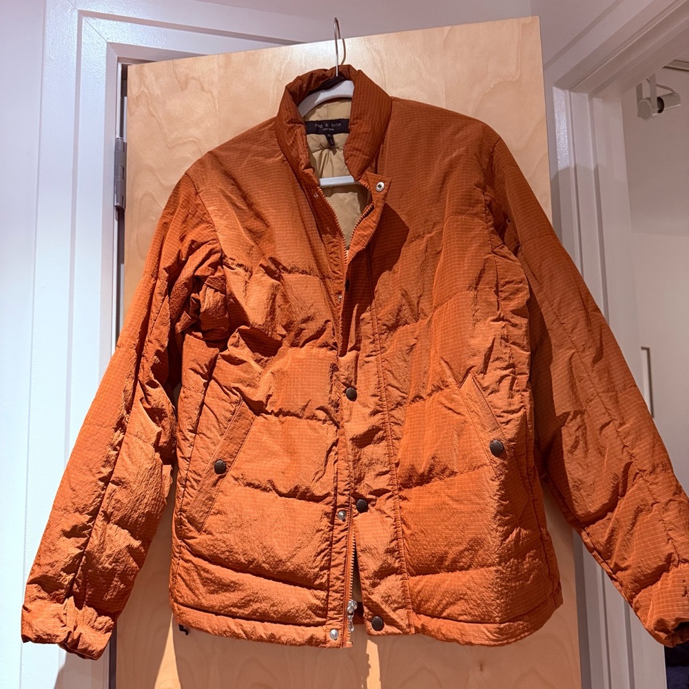 Rag & Bone Ethan Orange Ripstop Puffer Jacket sz Small